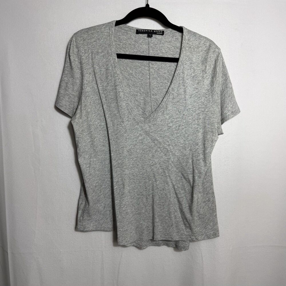 Veronica Beard Relaxed Heathered Grey V-Neck Short Sleeve High Low Shirt Size L
